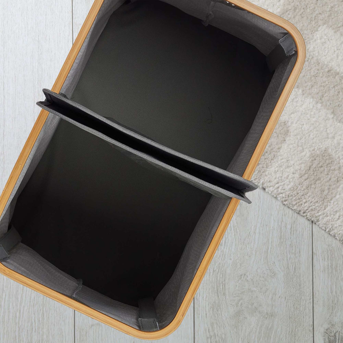 Double laundry basket with lid gray