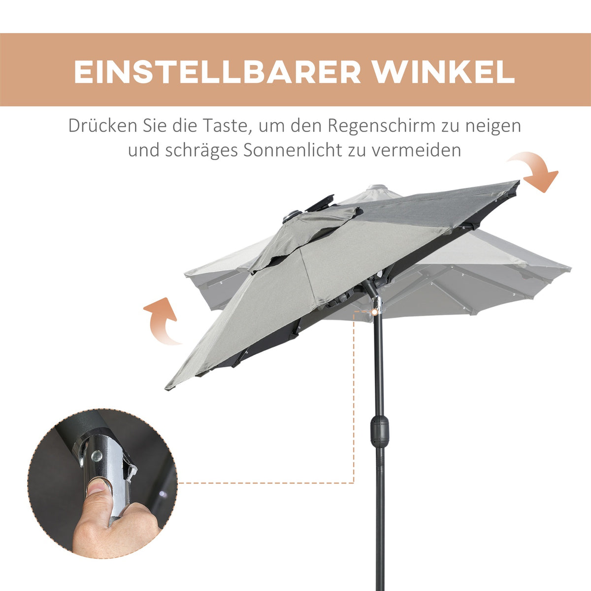 Double parasol, 295 x 219cm, parasol with LED, oval, garden parasol, windproof, stable, market parasol with adjustable tilt angle for terrace, pool, polyester, steel, dark gray |