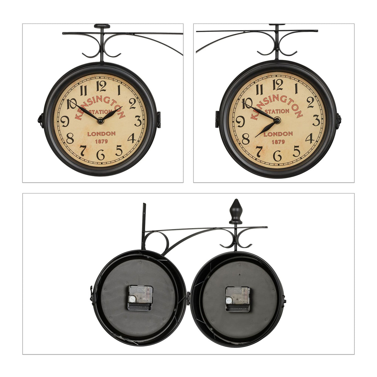 Double-sided station clock in black