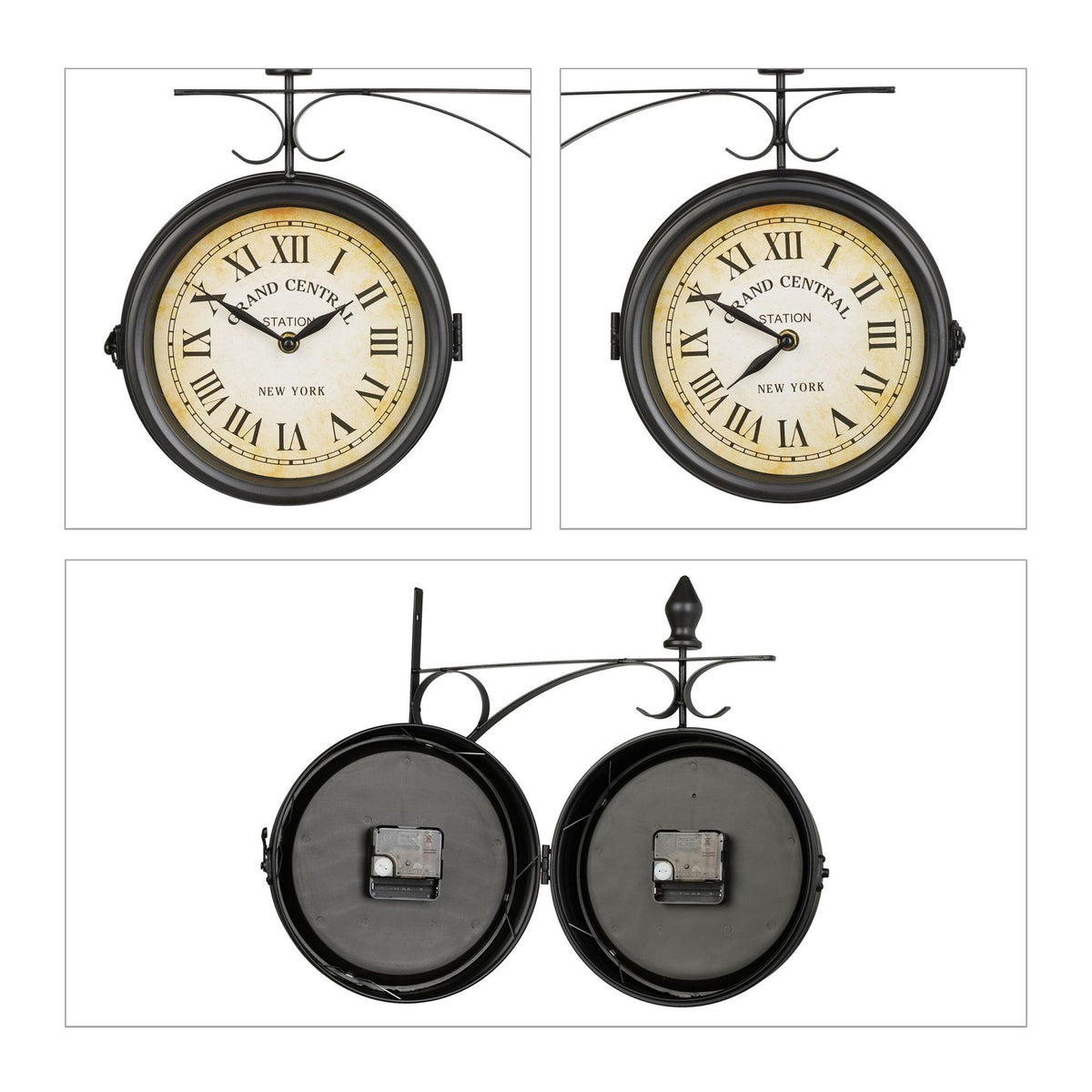 Double-sided station clock in black