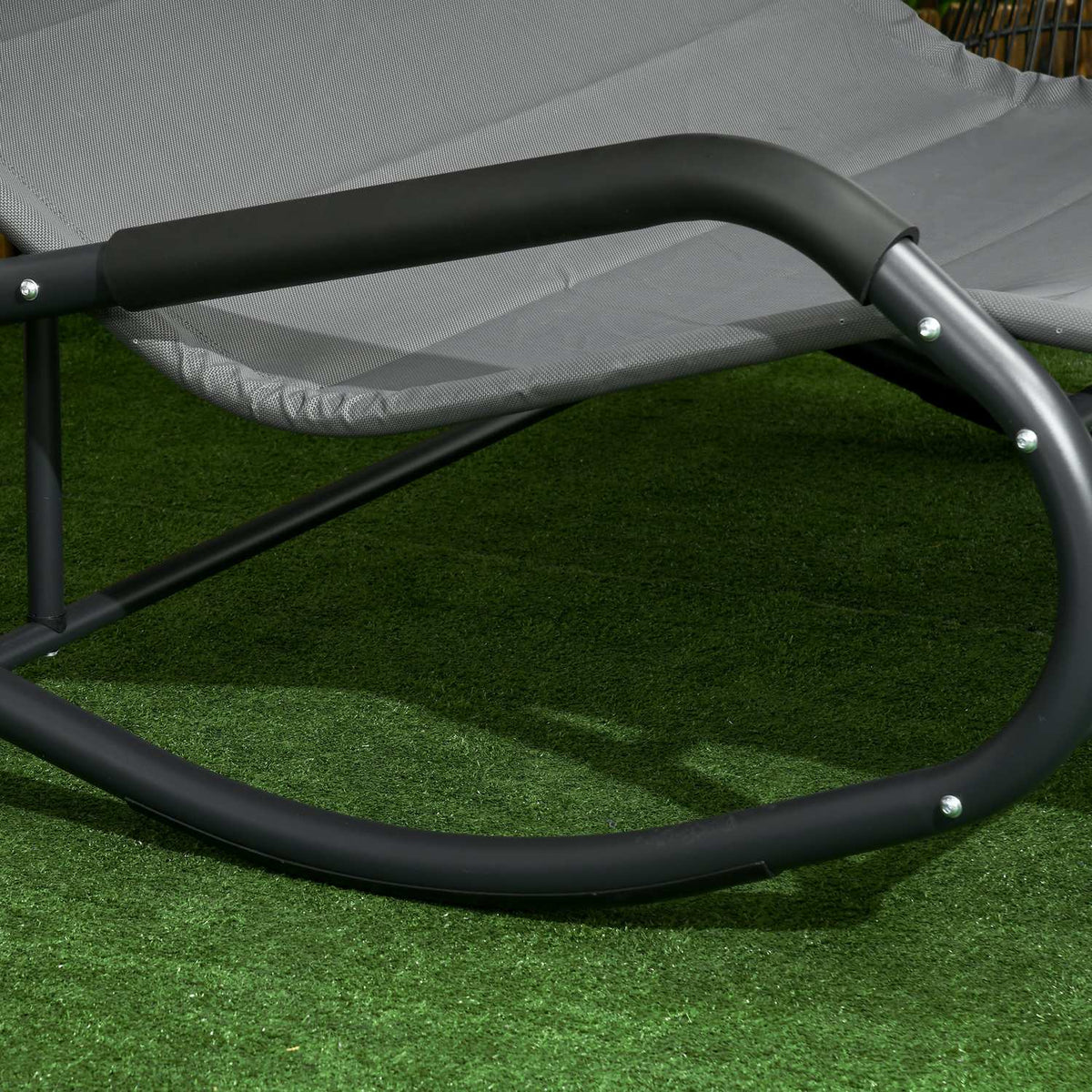 Double sun lounger, swing bench with sun canopy, rocking chair with wheels, garden lounger with pillow, 220 kg load, for 2 people, dark gray, 200x139x140cm