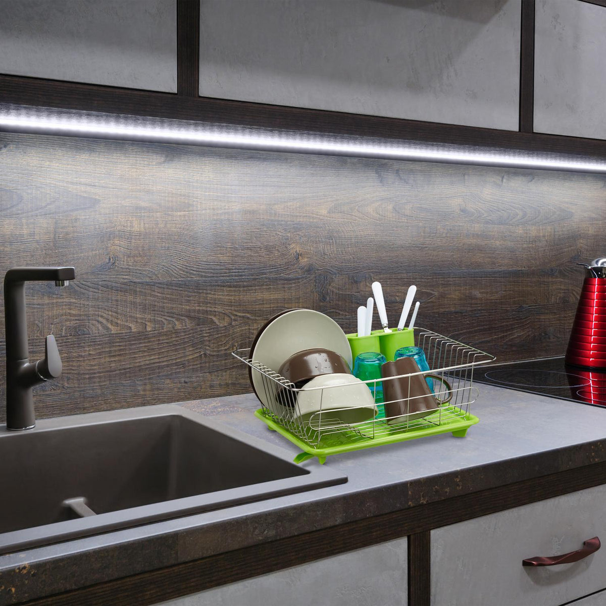 Drain basket green with plastic bowl