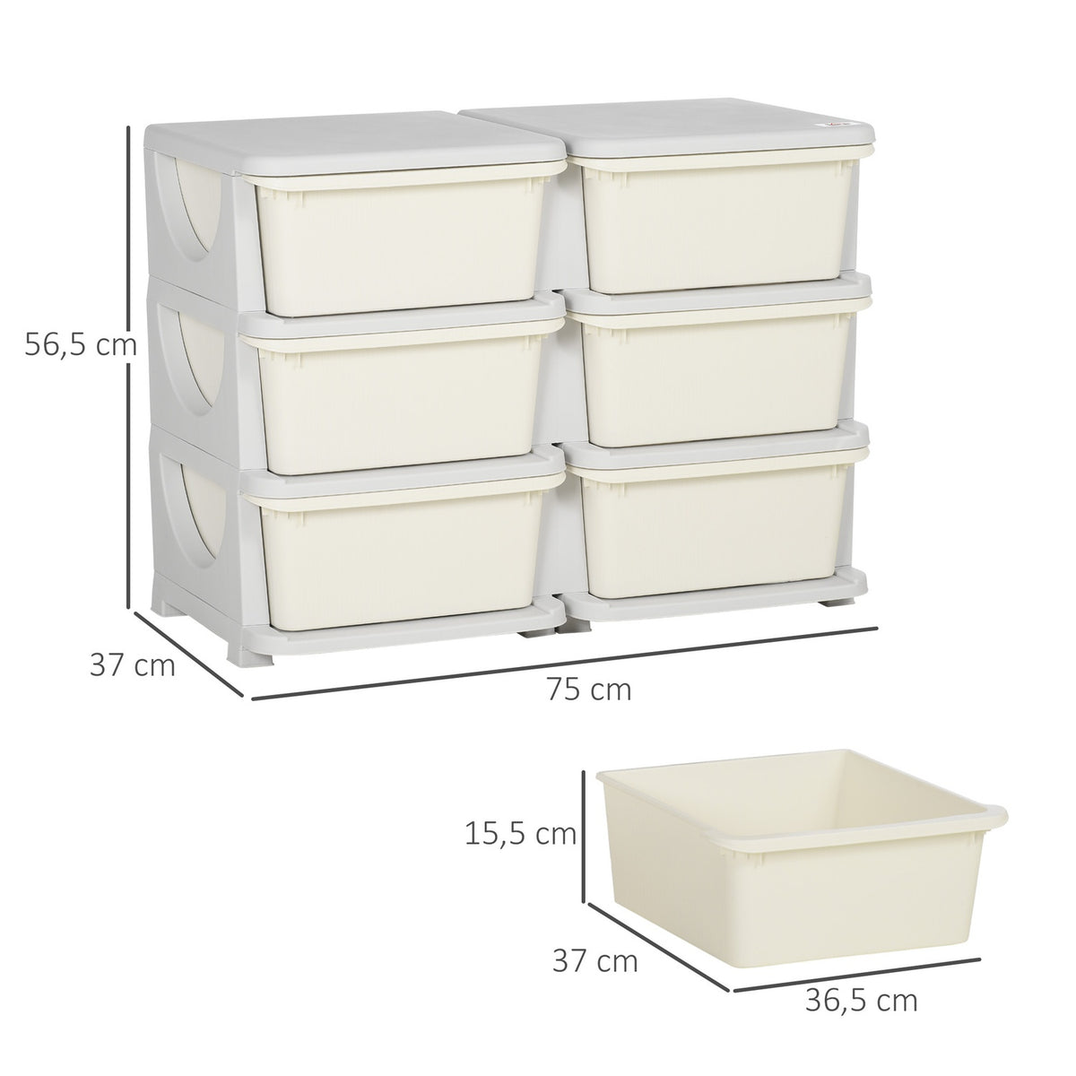 Drawer Cabinet For Children Storage Boxes With 6 Levels, Toy Box Toy Organizer Children'S Furniture For 3-6 Years Children Cream