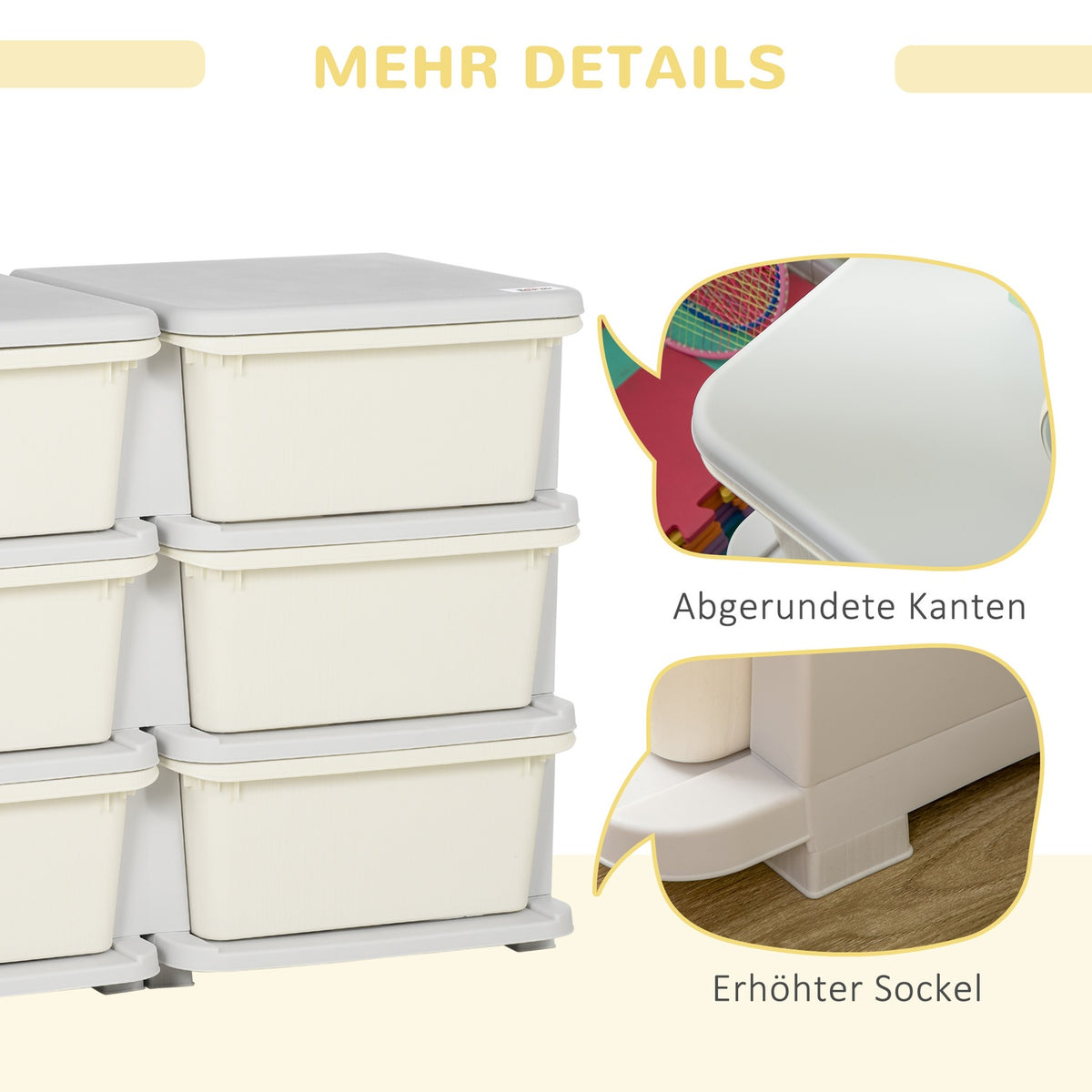 Drawer Cabinet For Children Storage Boxes With 6 Levels, Toy Box Toy Organizer Children'S Furniture For 3-6 Years Children Cream