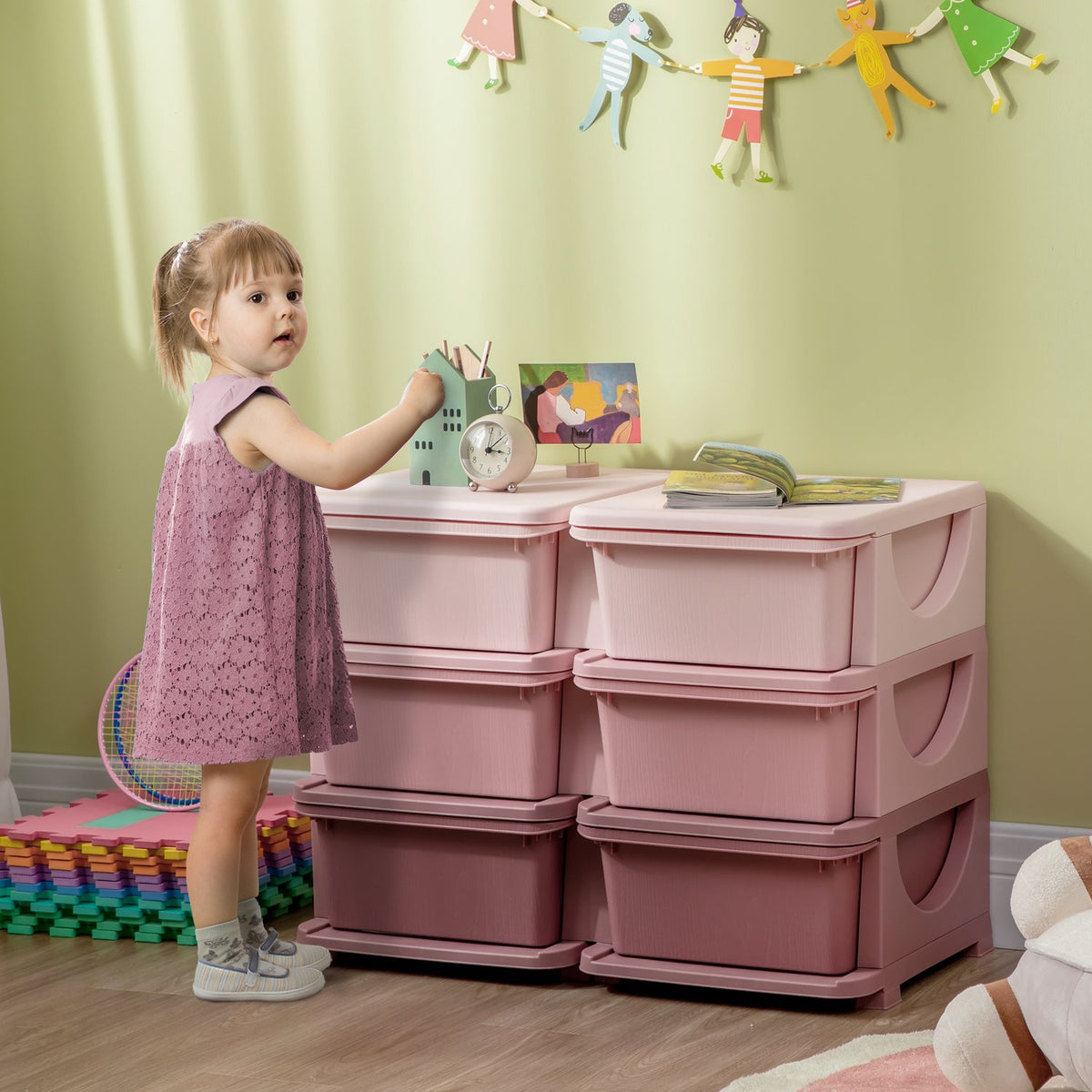 Drawer Cabinet For Kids Storage Boxes With 6 Tiers Toy Organizer For 3-6 Years Kids