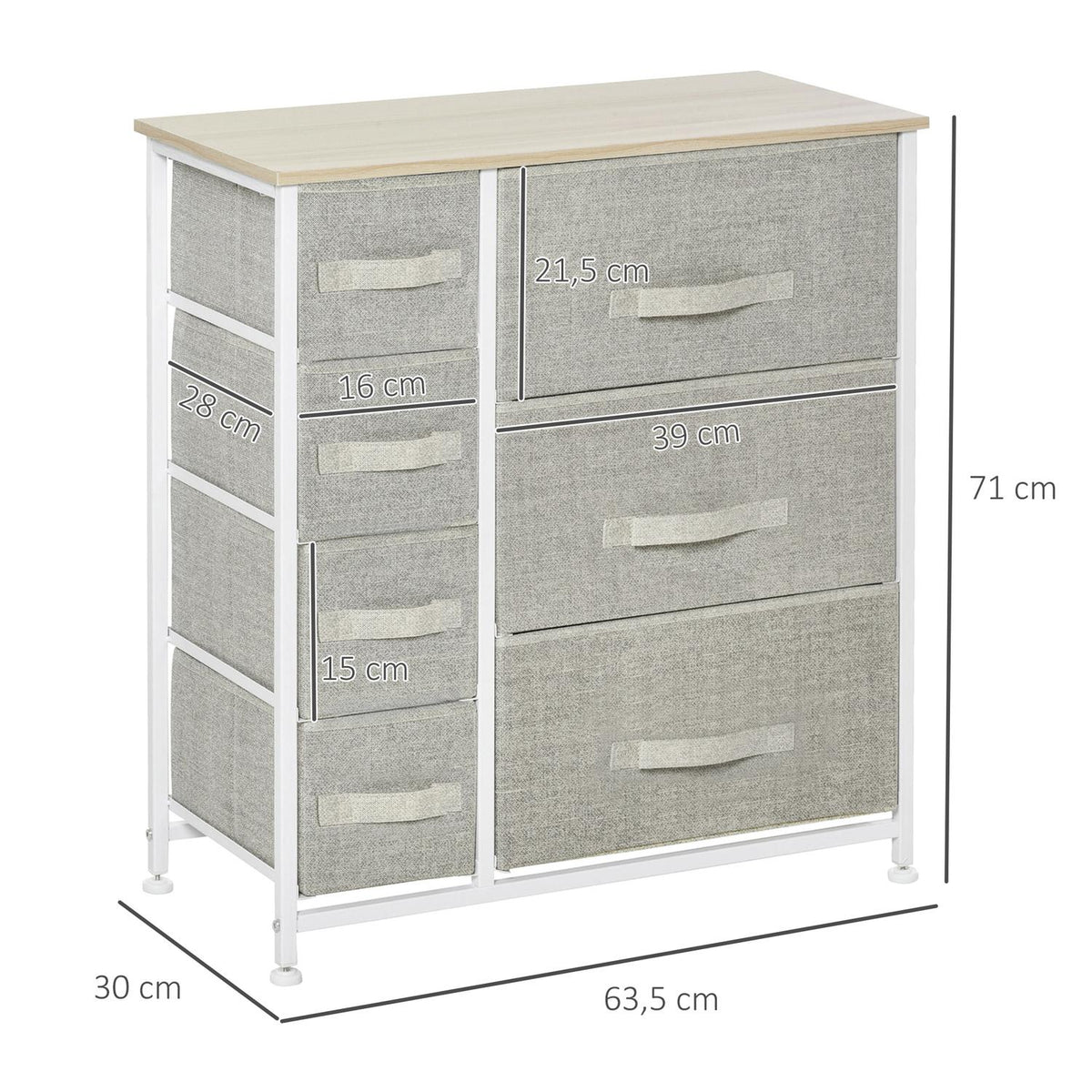 Drawer Cabinet Practical Storage Cabinet With 7 Foldable Fabric Drawers, Non-Woven Fabric, Space Saving, Gray, 63.5X30X71Cm