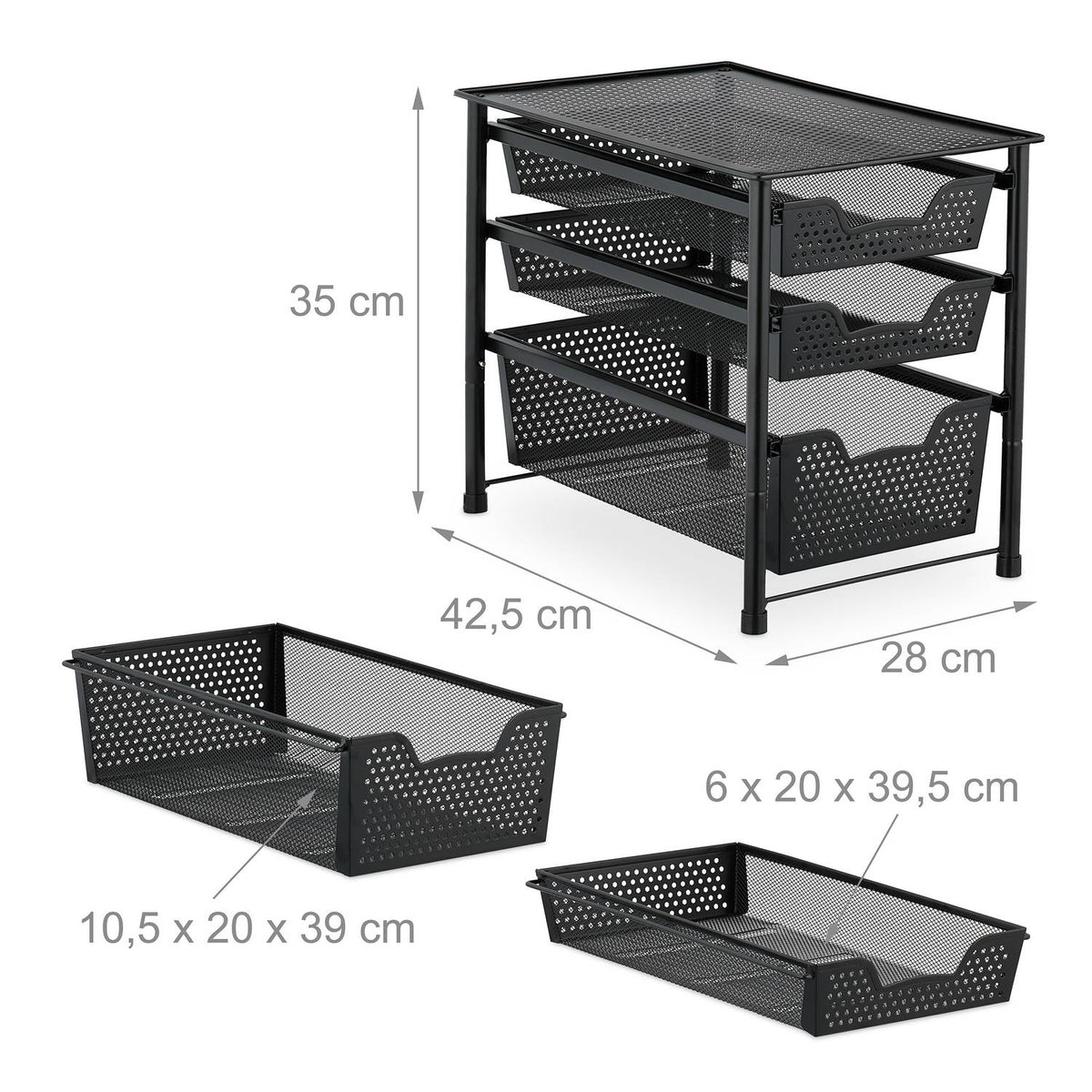 Drawer shelf with 3 pull-out baskets