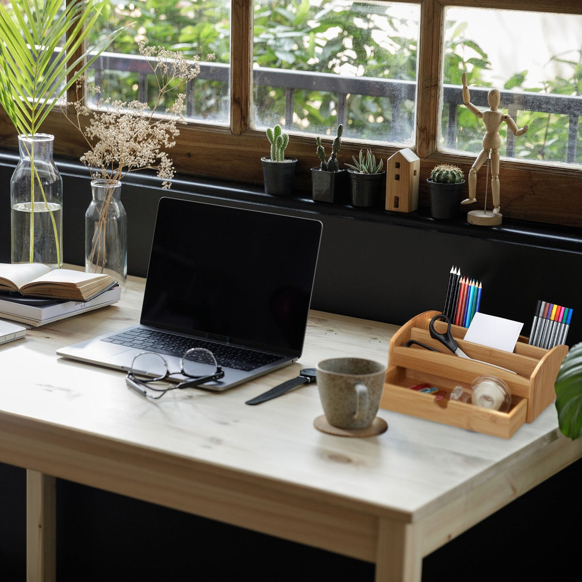 Drawer storage for desks in bamboo