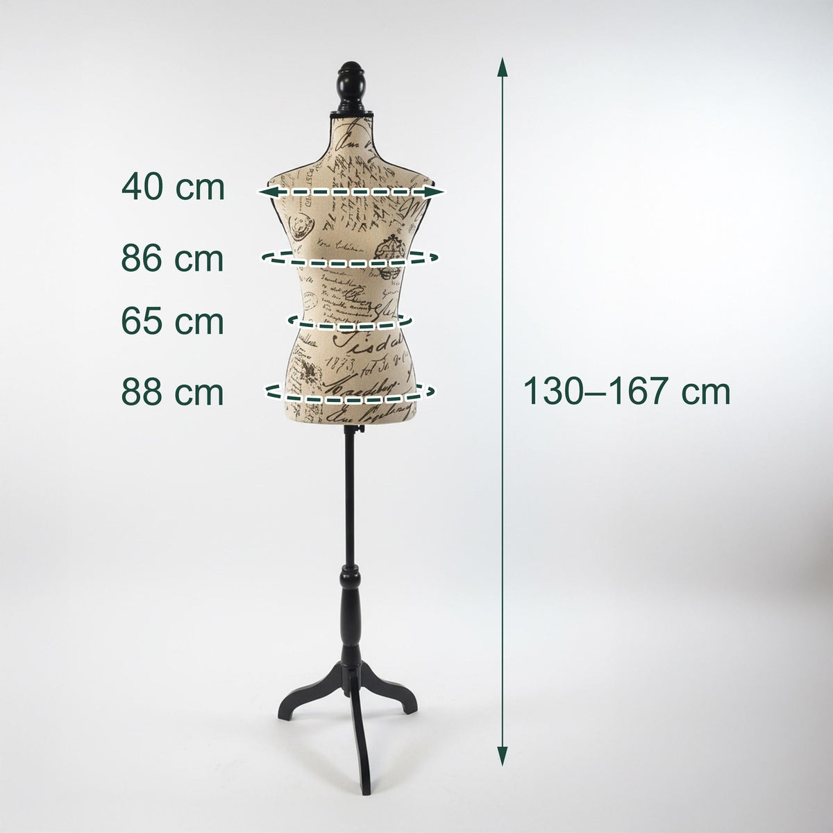 Dress Form with Stand, Adjustable, Letter Print, Size 36/38