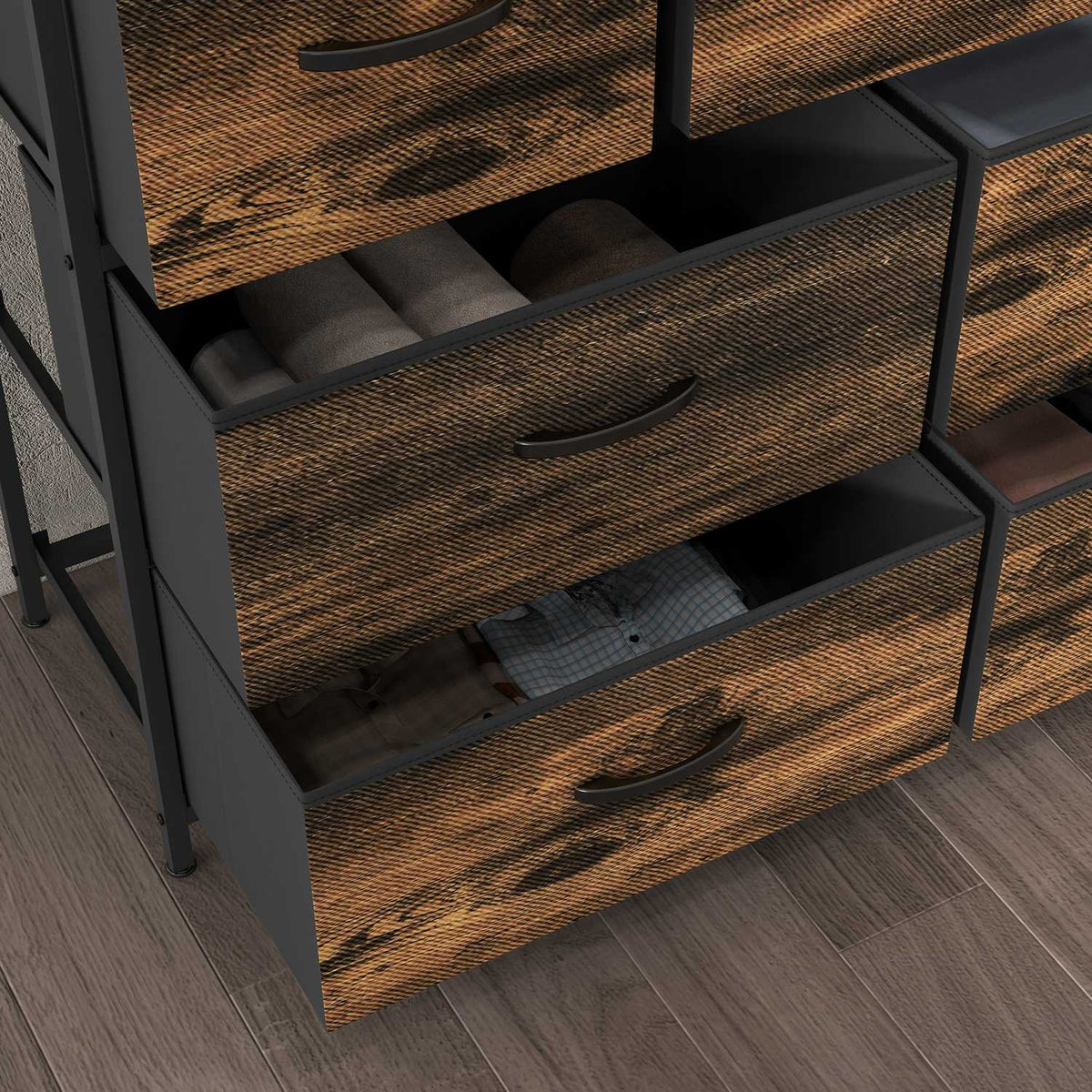 Dresser Sideboard 7 Fabric Drawers Handle Shelf Storage Cabinet Steel Frame Industrial Style Bedroom Rustic Brown