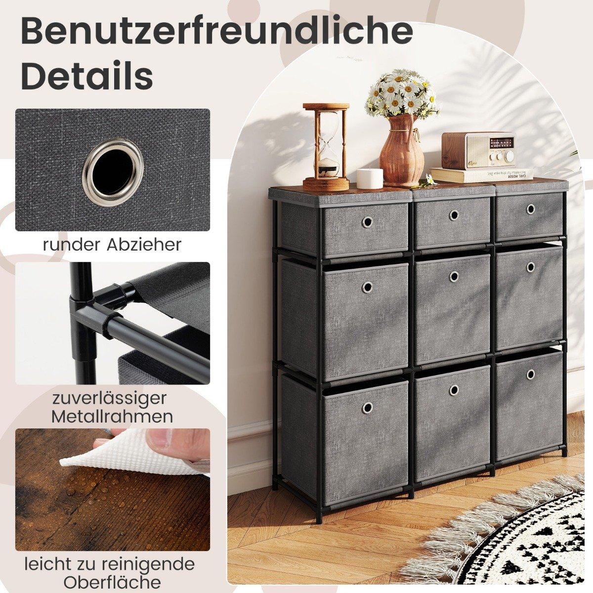 Dresser with 9 Drawers, Metal Frame, 87x29x84 cm, Gray