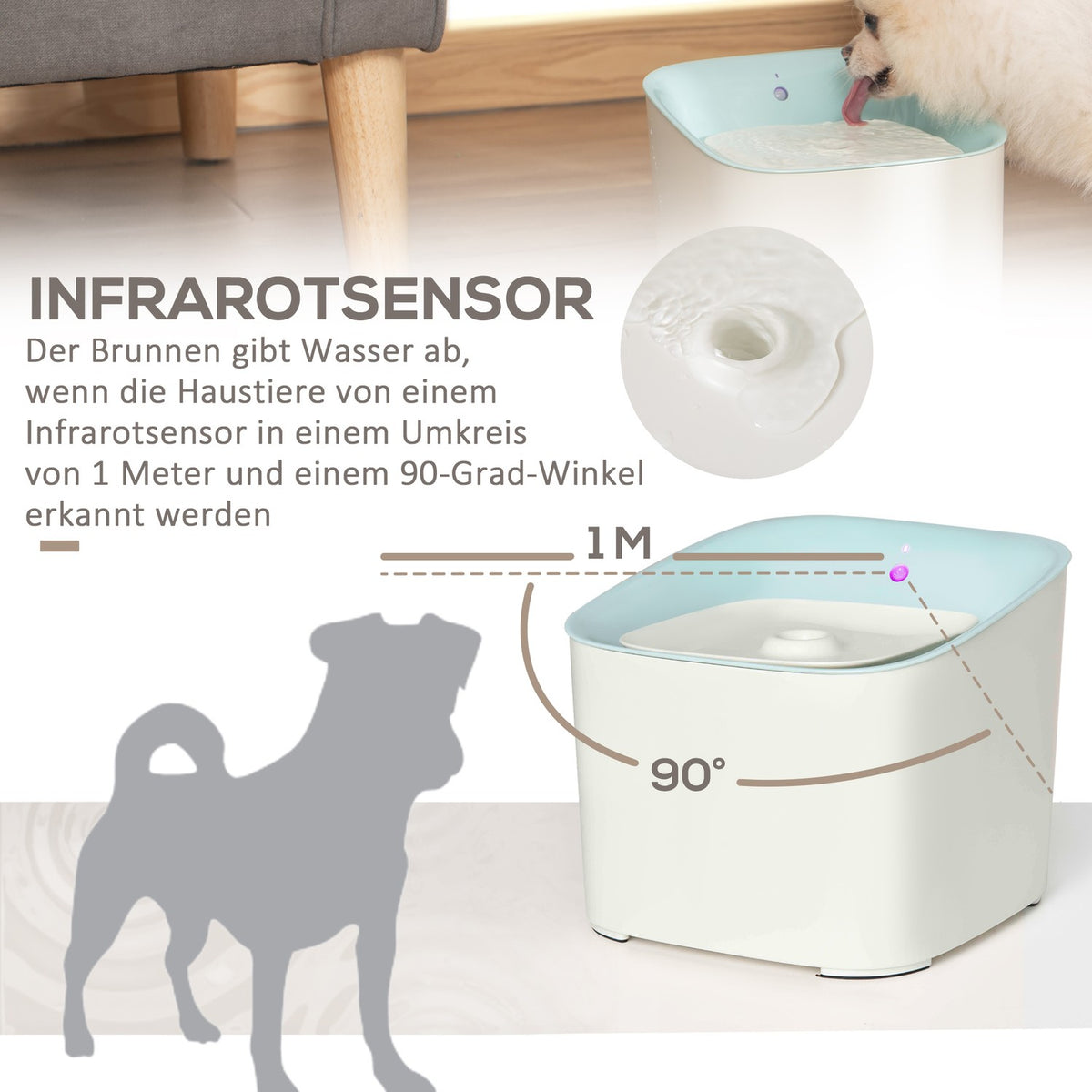 Drinking Fountain For Pets 3L Cat Fountain With Infrared Detection, 3 Modes, Quiet, Automatic, 21X20X18Cm