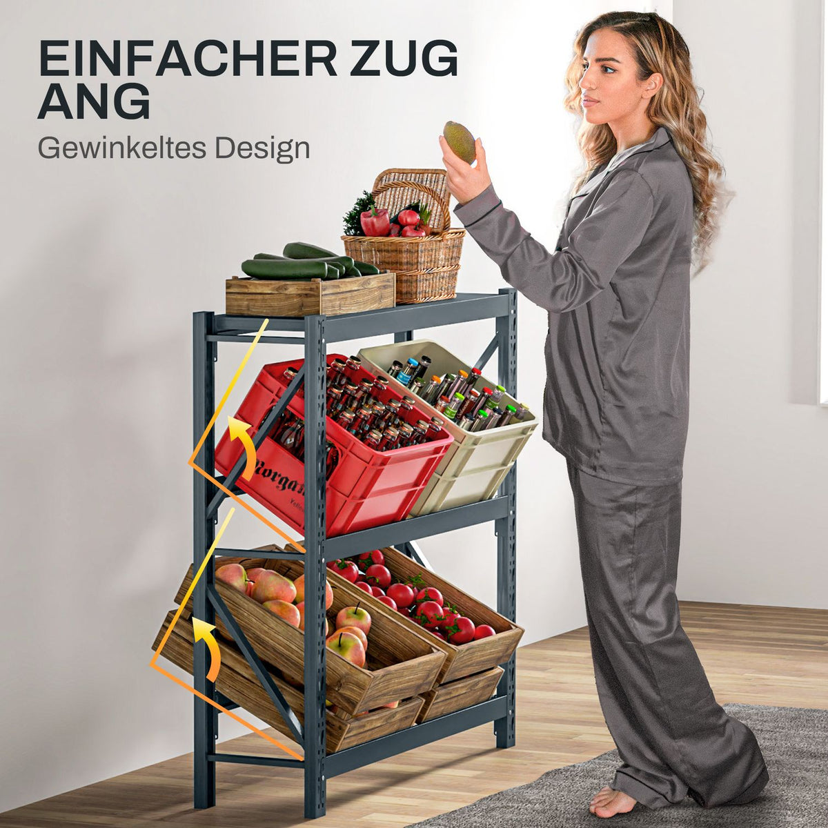 Drinks crate rack for 6 crates, 110 x 30 x 110 cm, free-standing drinks rack with adjustable shelf height, crate rack with tip protection