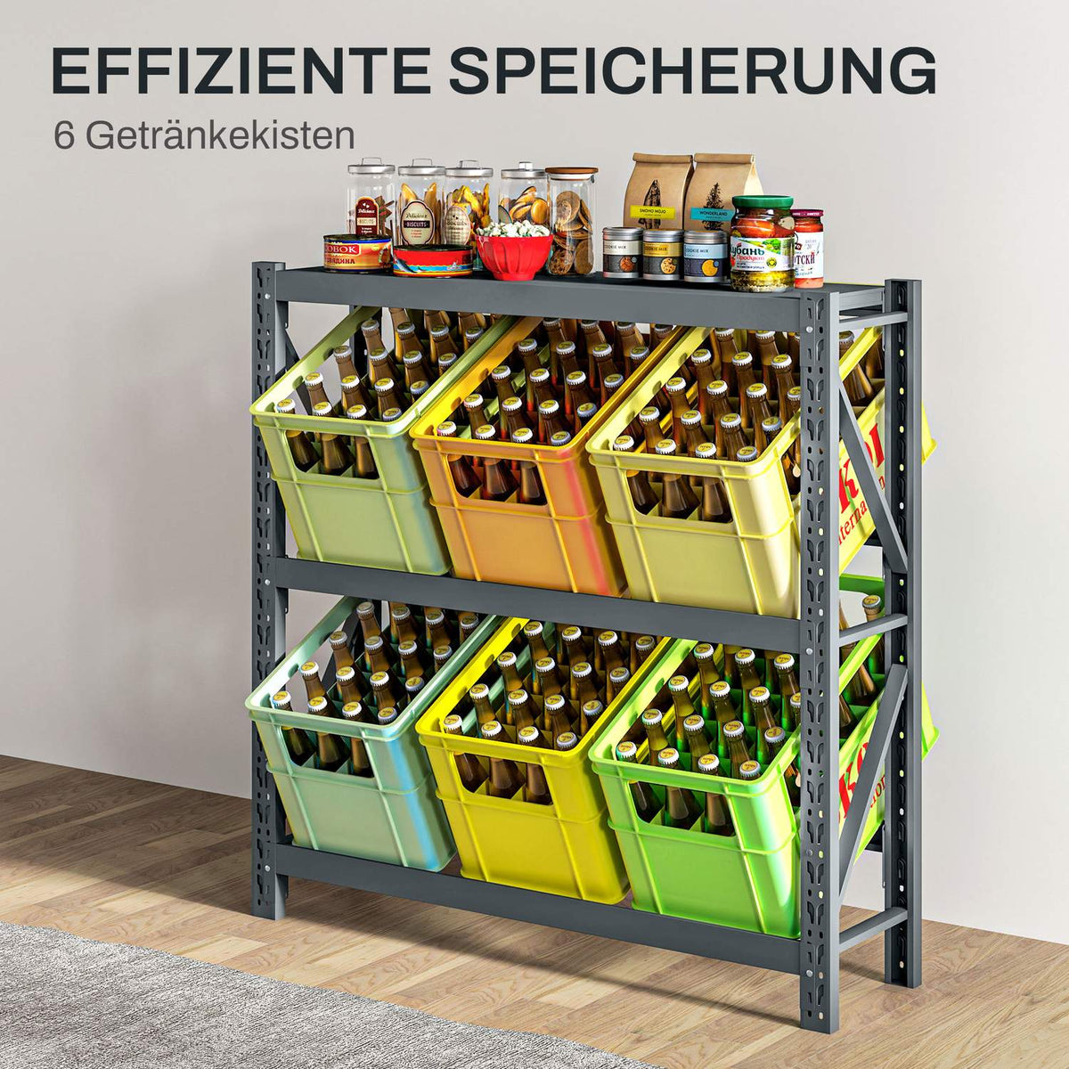 Drinks crate rack for 6 crates, 110 x 30 x 110 cm, free-standing drinks rack with adjustable shelf height, crate rack with tip protection