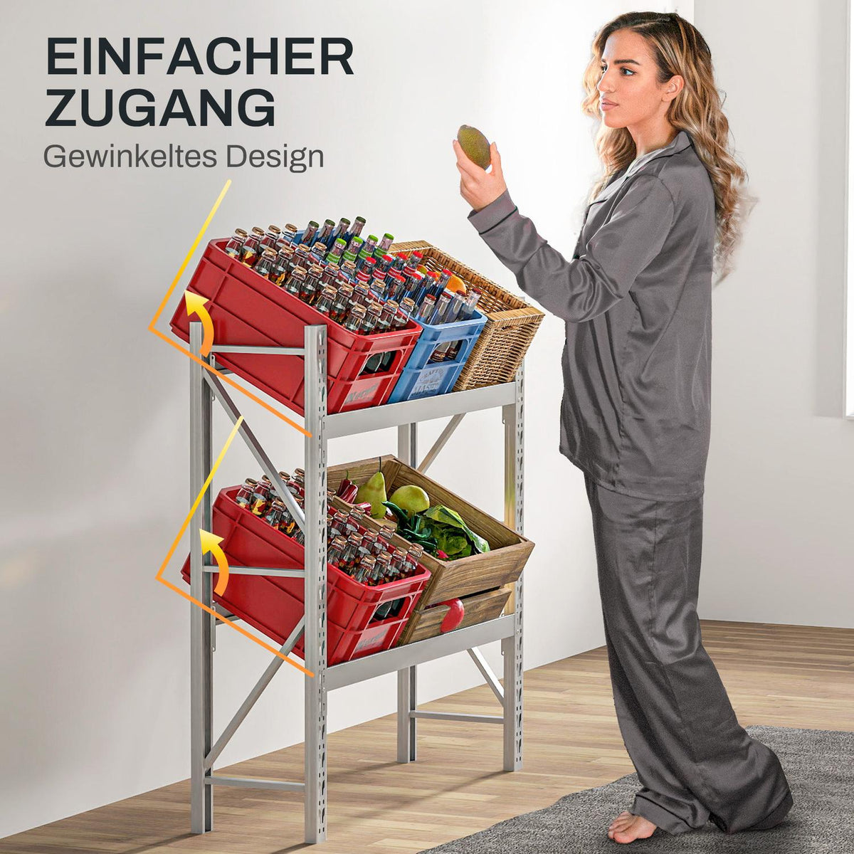 Drinks crate rack for 6 crates, free-standing drinks rack with adjustable shelf height, 110 x 30 x 110 cm, steel