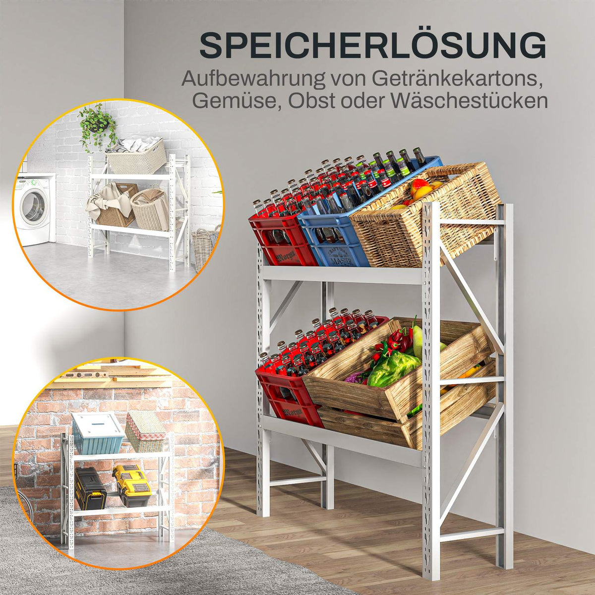 Drinks crate rack for 6 crates, free-standing drinks rack with adjustable shelf height, 110 x 30 x 110 cm, steel
