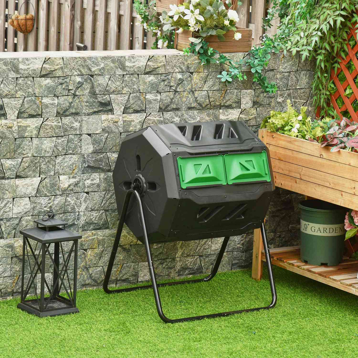 Drum Composter 160L Garden Composter With 2 Chambers Rotating Organic Waste Black Efficient & Robust