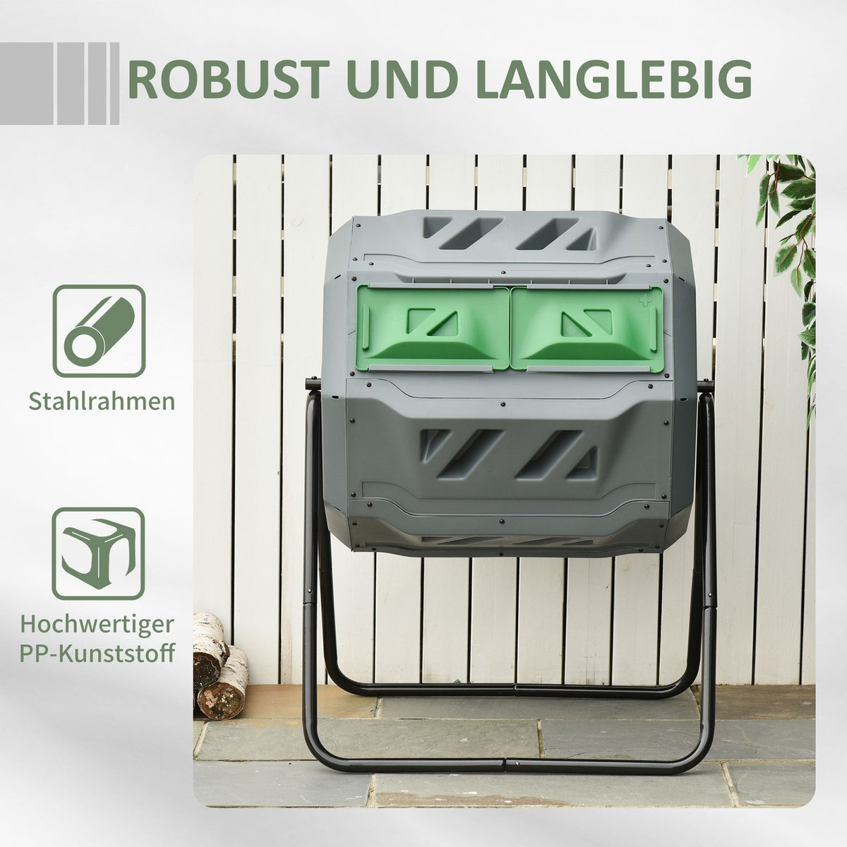 Drum Composter 160L Garden Composter With 2 Chambers Rotating Organic Waste Gray Efficient & Robust