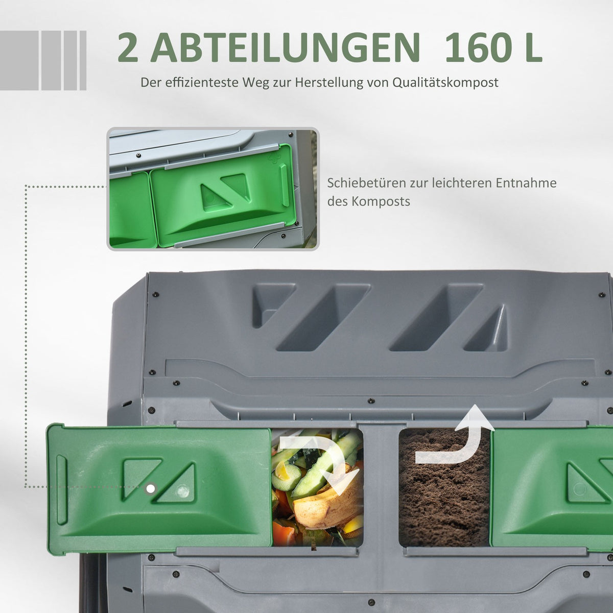 Drum Composter 160L Garden Composter With 2 Chambers Rotating Organic Waste Gray Efficient & Robust
