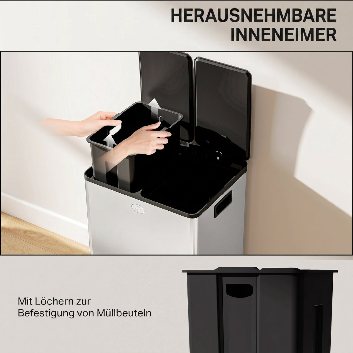 Dual 28L Pedal Bin, Stainless Steel, Soft-Close, Silver