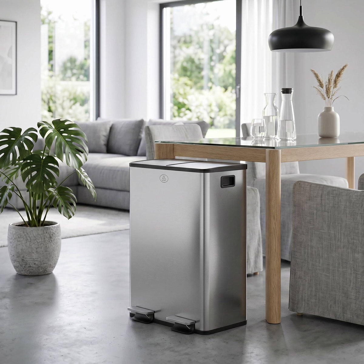 Dual 28L Pedal Bin, Stainless Steel, Soft-Close, Silver