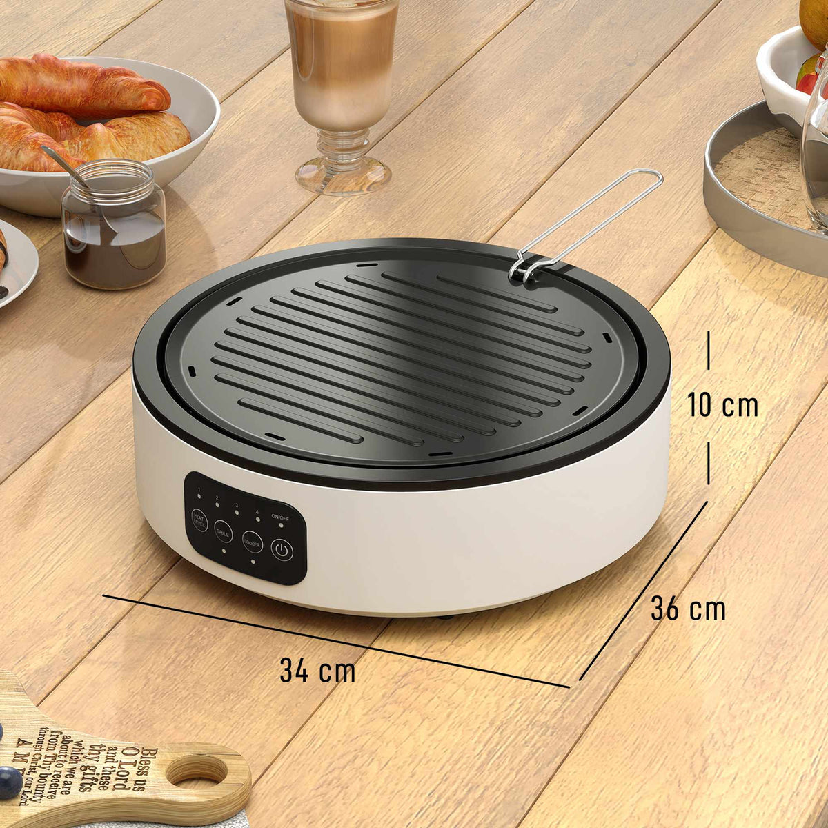 Dual Ceramic Cooktop & Grill, 2000W, 4 Heat Levels, White