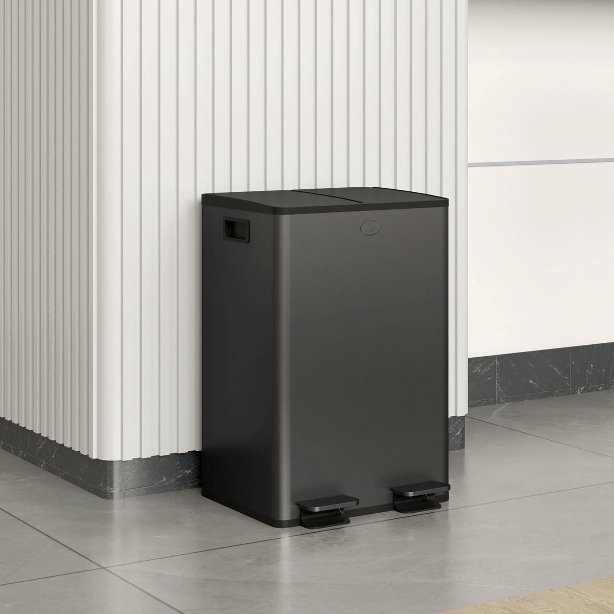 Dual Compartment 28L Trash Bin, Stainless Steel, Black