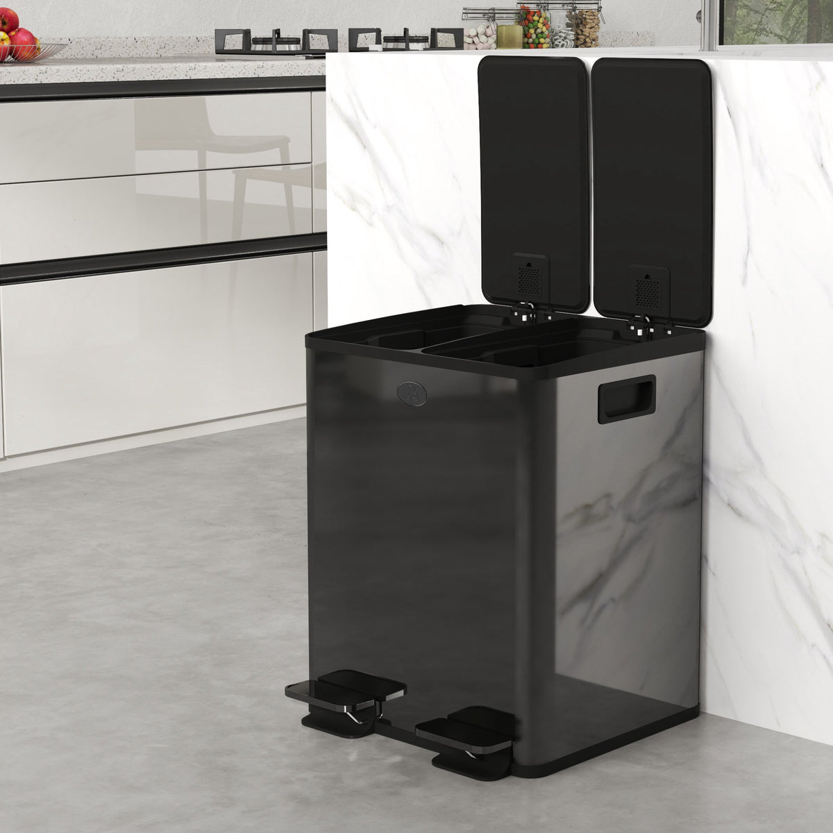 Dual Compartment 40L Stainless Steel Pedal Bin