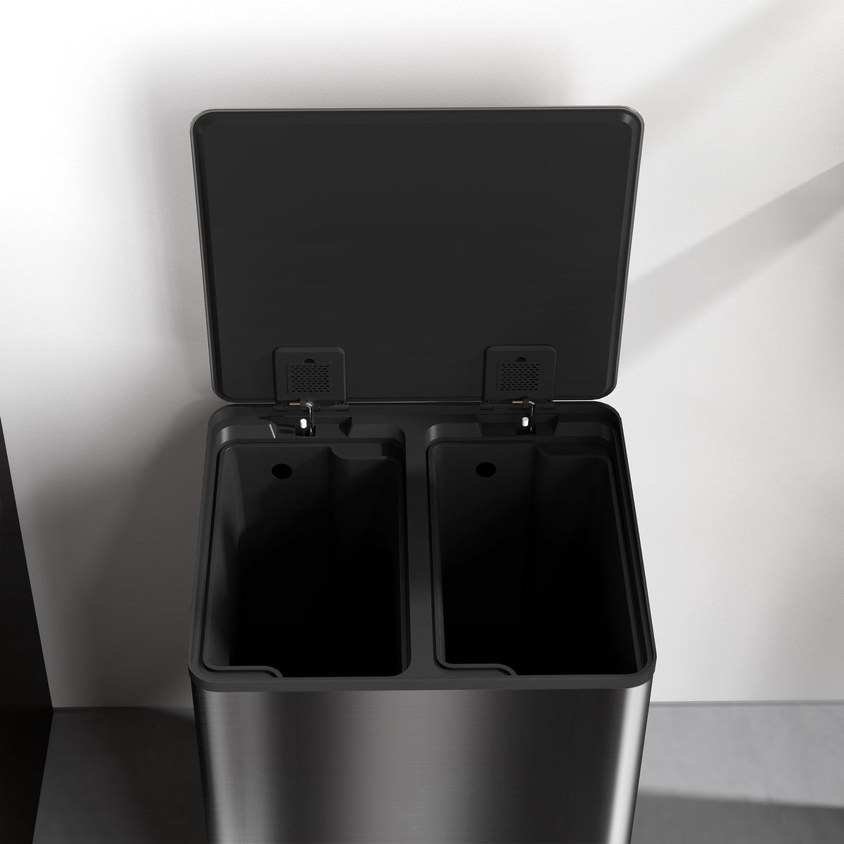 Dual Compartment Kitchen Trash Can, 60L Stainless Steel