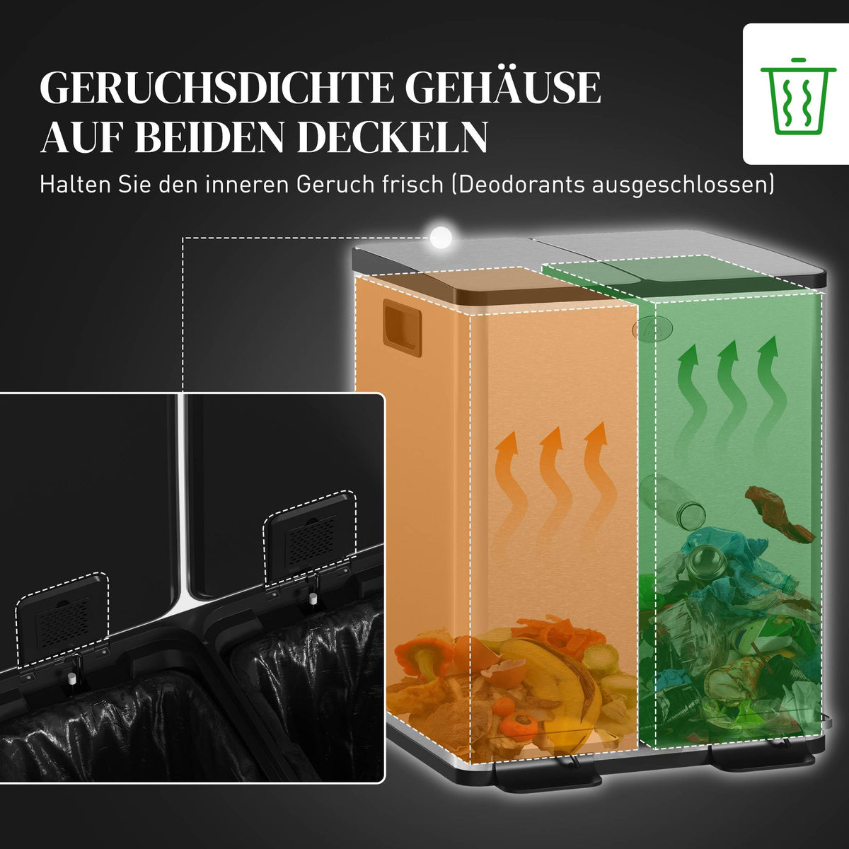 Dual Compartment Stainless Steel Trash Bin, 2x20L
