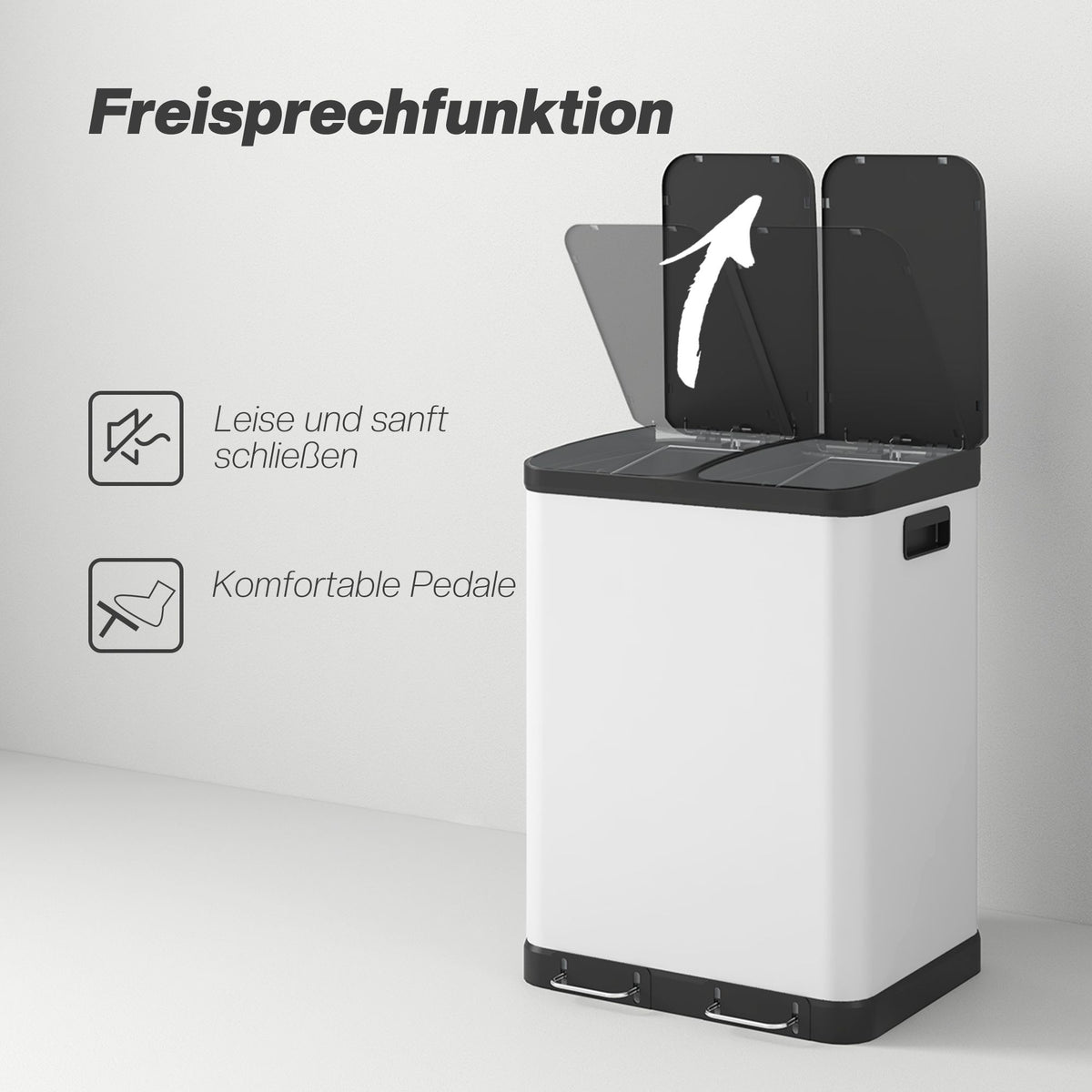 Dual Compartment Trash Can, 2 x 30L, Pedal, Grey