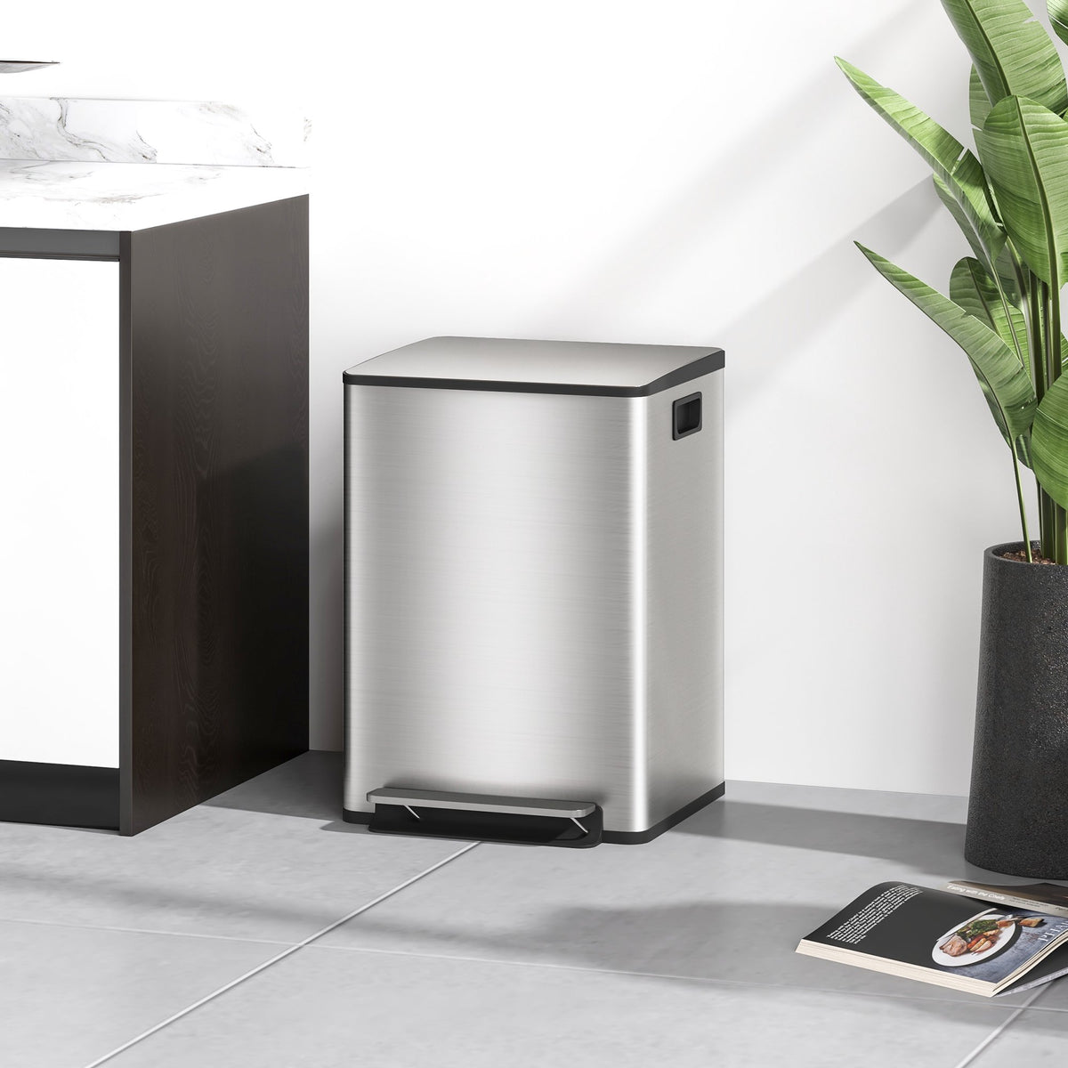 Dual Compartment Trash Can, 40L, Soft-Close, Stainless Steel