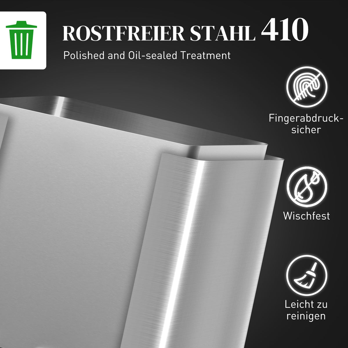 Dual Compartment Trash Can, Stainless Steel, 34L Total Capacity