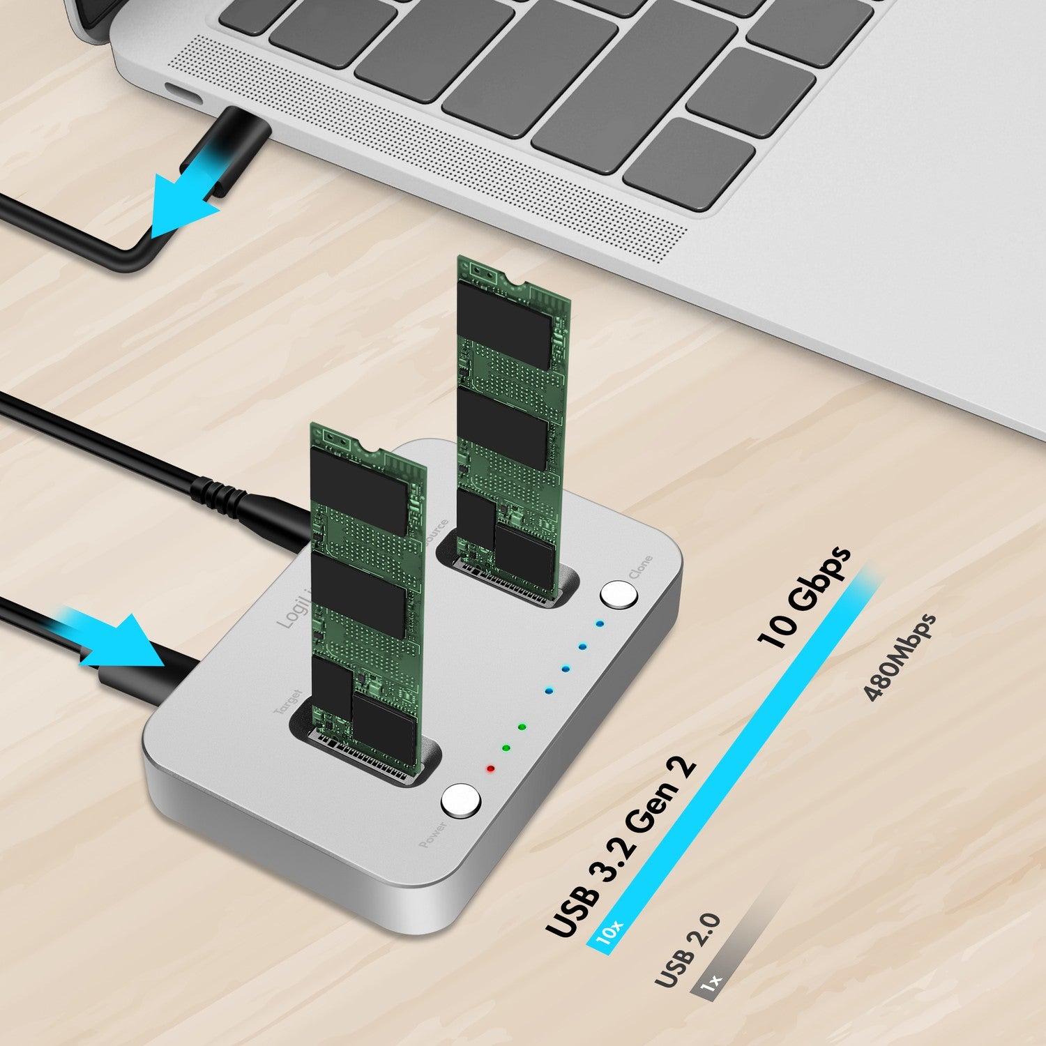 Dual M.2 NVMe SSD docking station USB 3.2 Gen 2