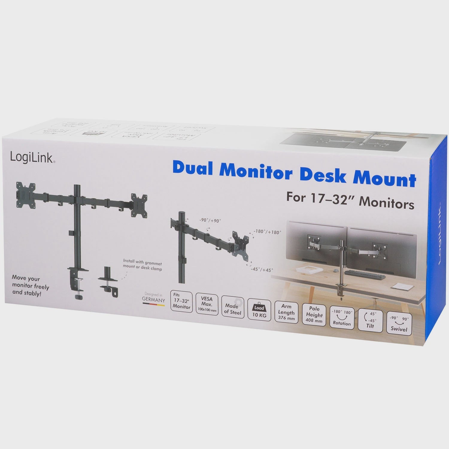 Dual Monitor Mount 17-32" Adjustable Arms, Black
