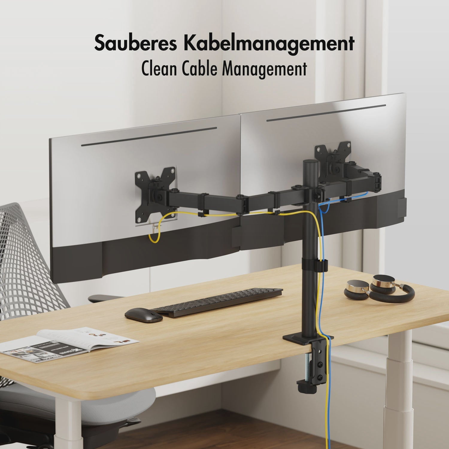 Dual Monitor Mount 17-32" Adjustable Arms, Black