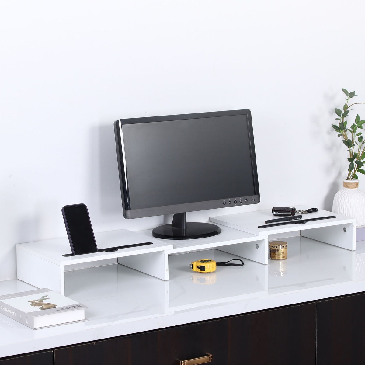 Dual Monitor Stand, Adjustable Height, White