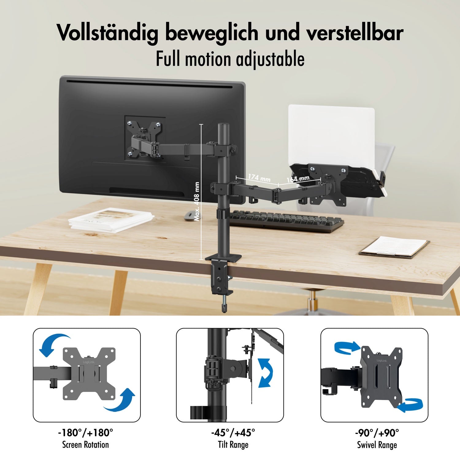 Dual Monitor and Laptop Stand, 17-32" Screen, 12-17" Laptop