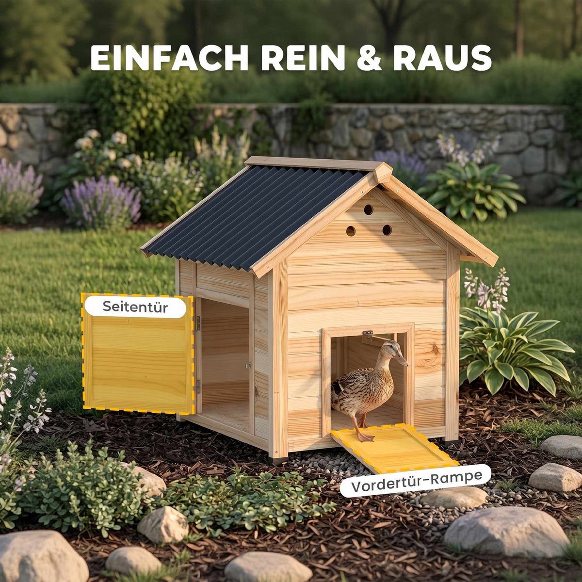 Duck House, Weatherproof, Two Entrances, 78 x 90 x 92 cm