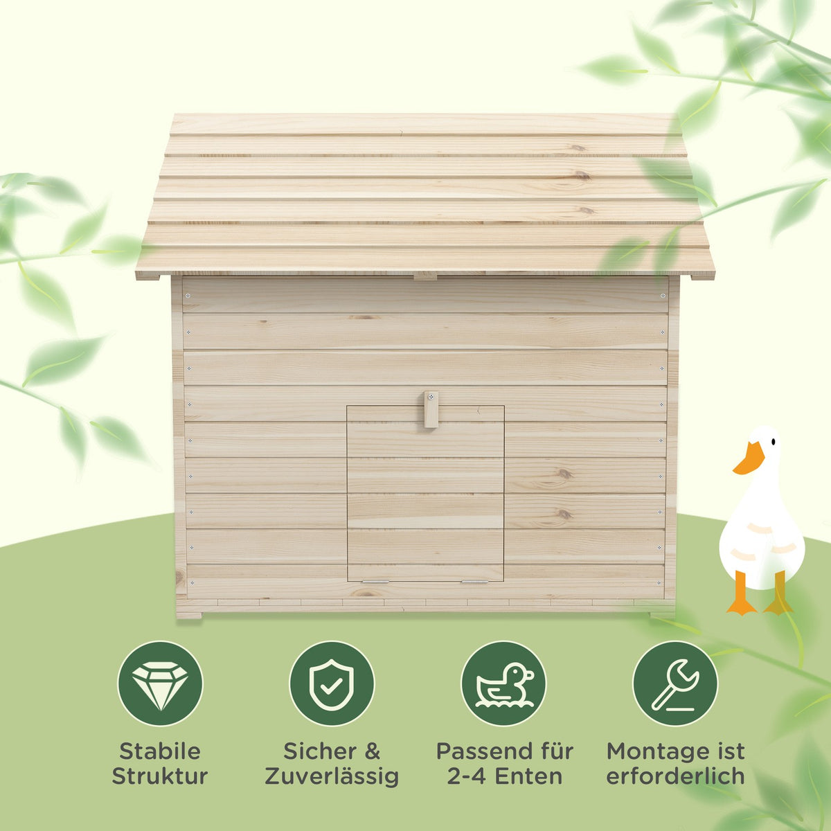 Duck house with hinged tilting roof, poultry house with raised floor and ramp on the front door, duck coop made of fir wood, 100 x 82.5 x 91 cm