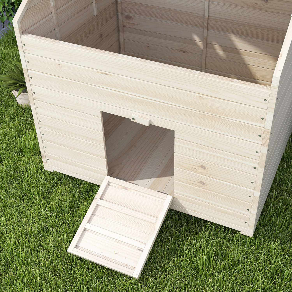 Duck house with hinged tilting roof, poultry house with raised floor and ramp on the front door, duck coop made of fir wood, 100 x 82.5 x 91 cm