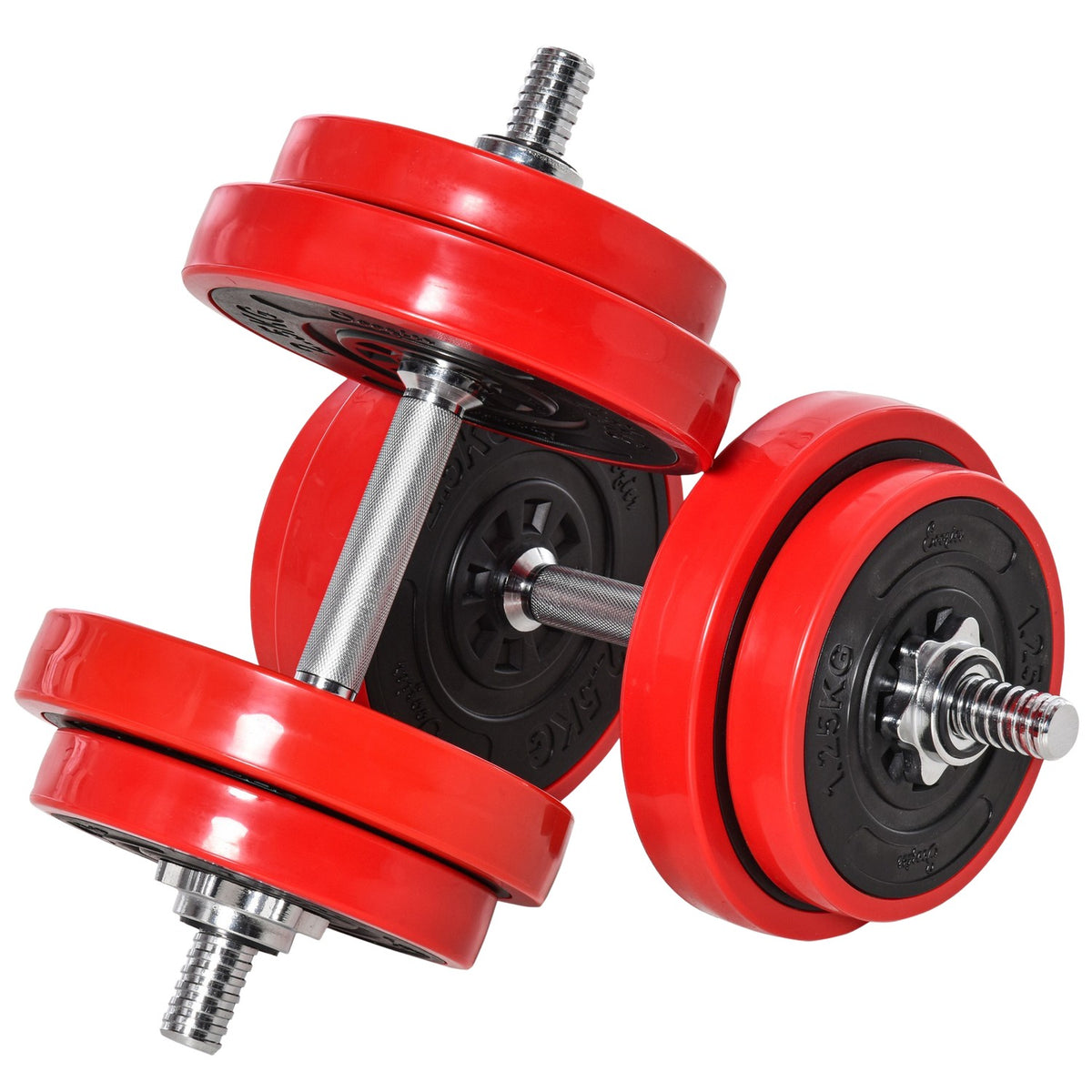 Dumbbell Set 20Kgs 2-In-1 Dumbbells & Barbells, Adjustable, Red+Black, 21.5X21.5X3.8Cm, For Home Fitness & Muscle Training