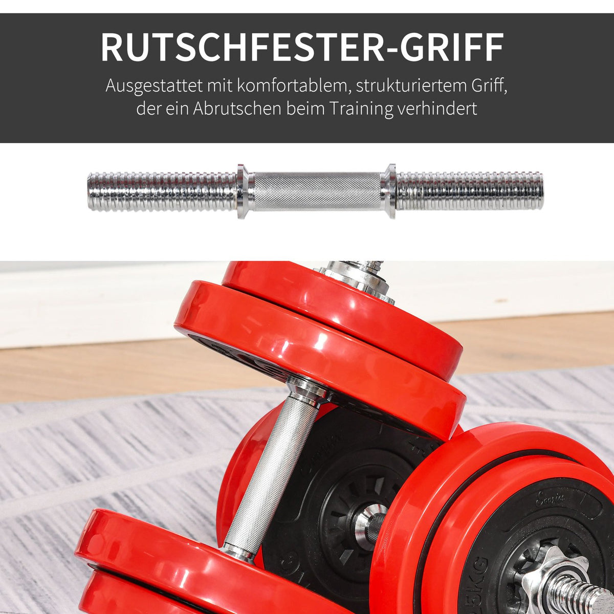 Dumbbell Set 20Kgs 2-In-1 Dumbbells & Barbells, Adjustable, Red+Black, 21.5X21.5X3.8Cm, For Home Fitness & Muscle Training