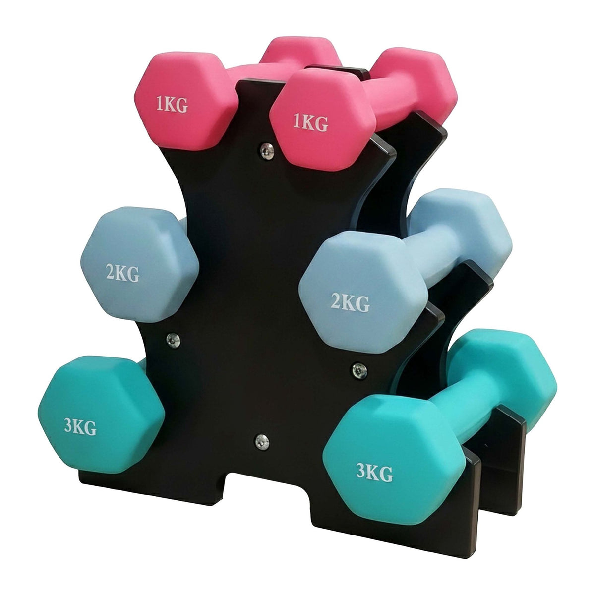 Dumbbell Set with Stand, 1–3 kg, Non-Slip PVC Coated