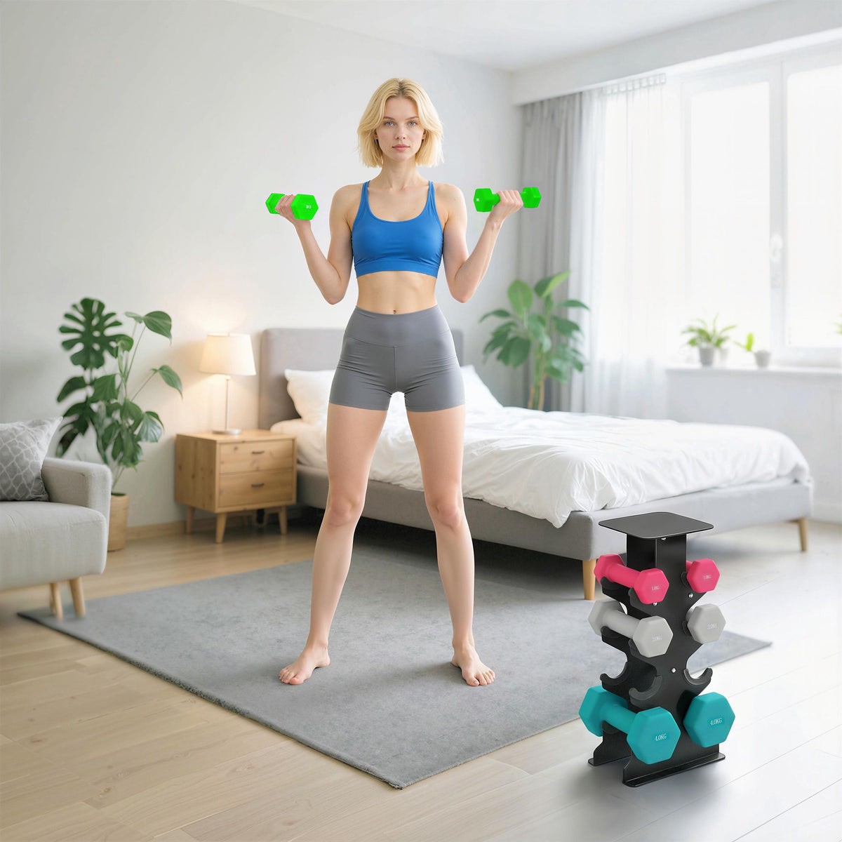 Dumbbell Set with Stand, 8 Weights, Non-Slip Grip