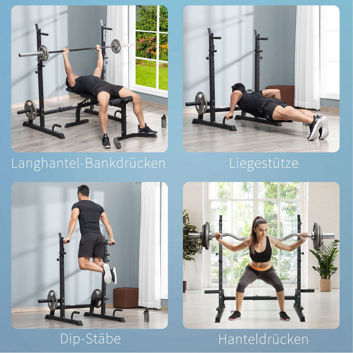 Dumbbell Stand, Multi-Functional Barbell Rack, Height Adjustable, Can Hold Up To 150 Kg, Steel, Black, For Strength Training