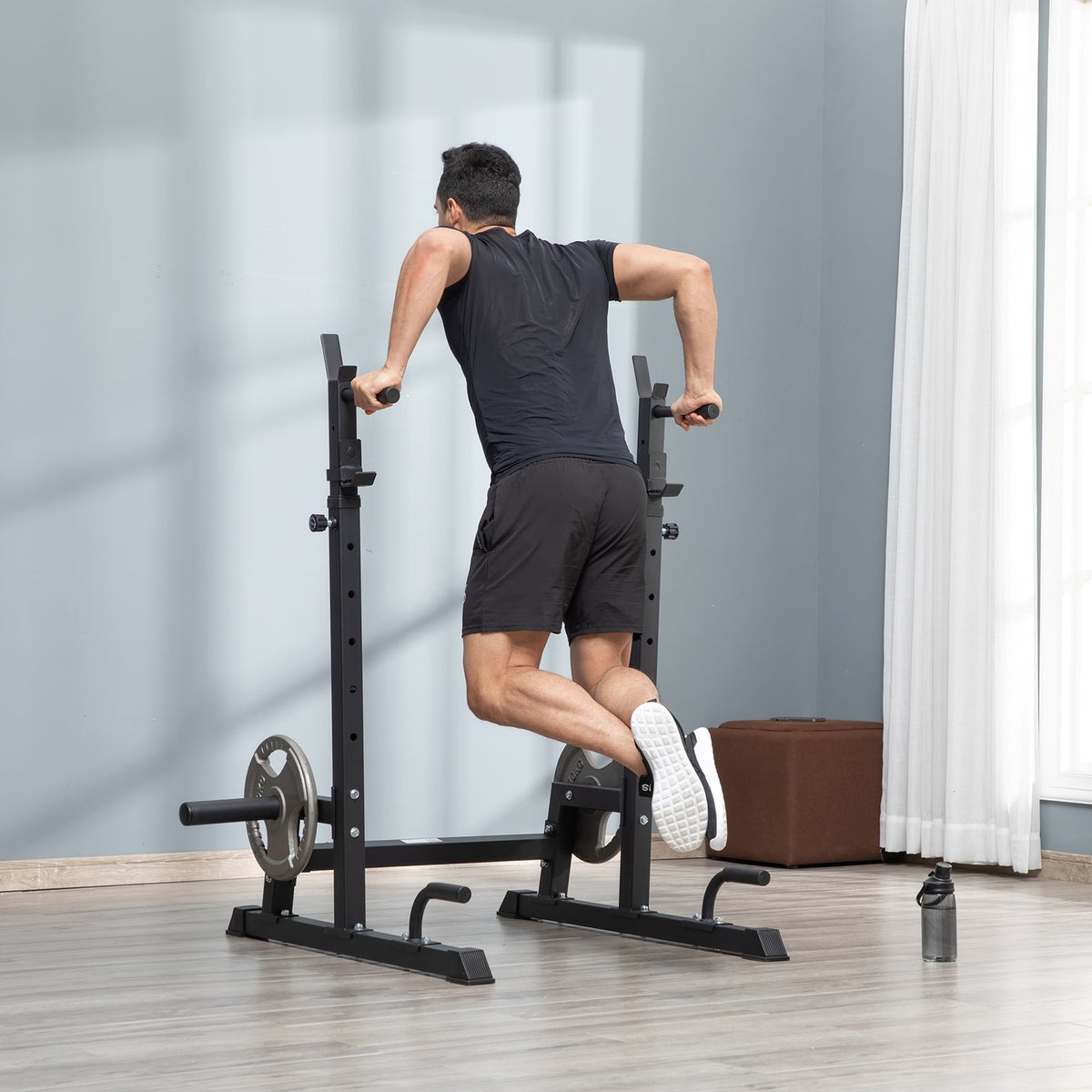 Dumbbell Stand, Multi-Functional Barbell Rack, Height Adjustable, Can Hold Up To 150 Kg, Steel, Black, For Strength Training