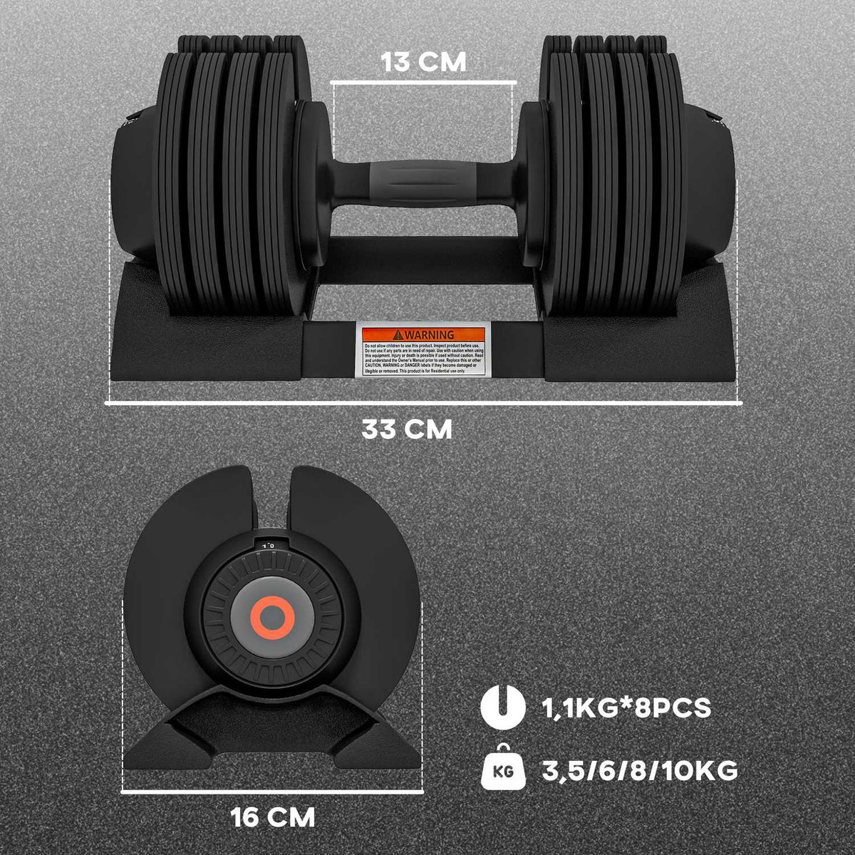 Dumbbells, 3.5/6/8/10kg Adjustable Dumbbell with Storage Compartment, Dumbbell with Non-Slip Handles, for Strength Training, Weight Training