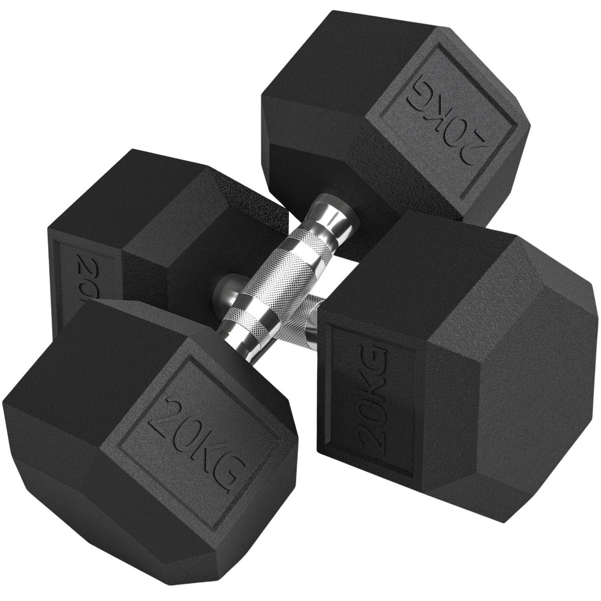 Dumbbells, Knurled Grip, Cast Iron, 2 x 20kg for Home Gym