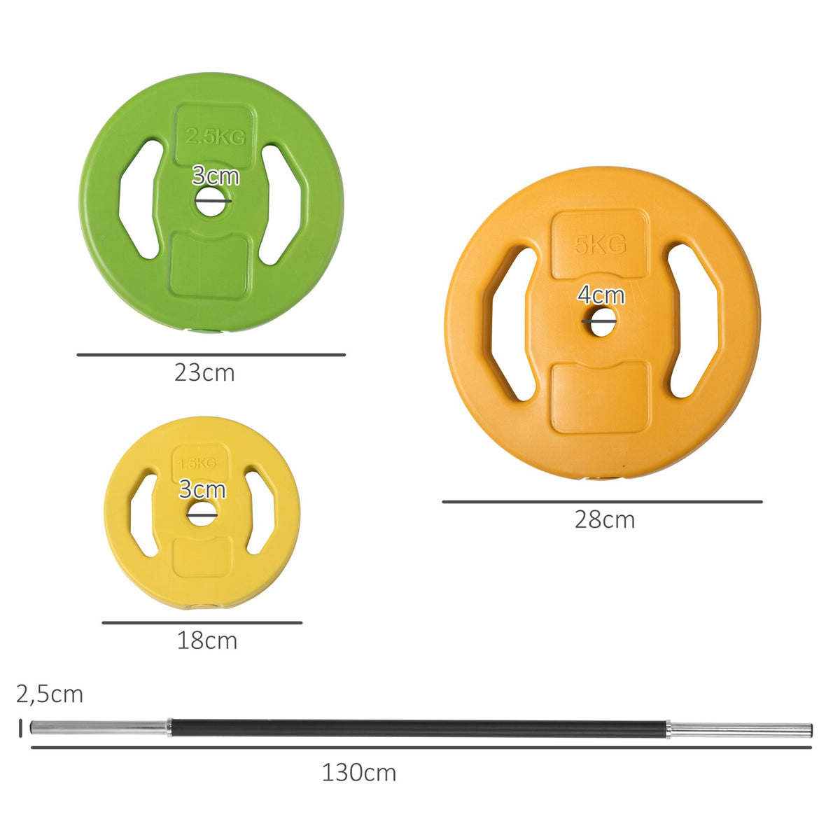 Dumbbell set 20 kg cast iron dumbbell set with connecting tube, non-slip handle, multi-colored